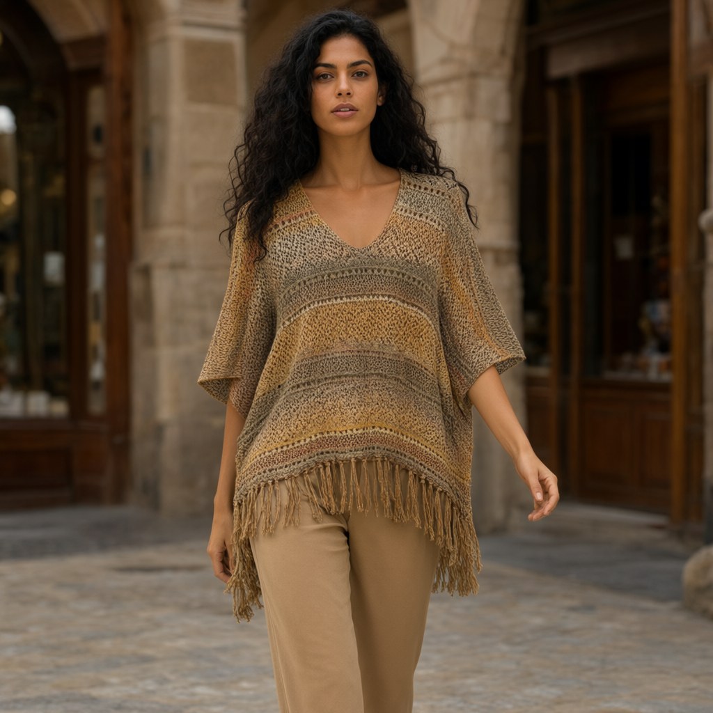 Blusón mastín tibetano con una modelo para mujer Angara Moda
