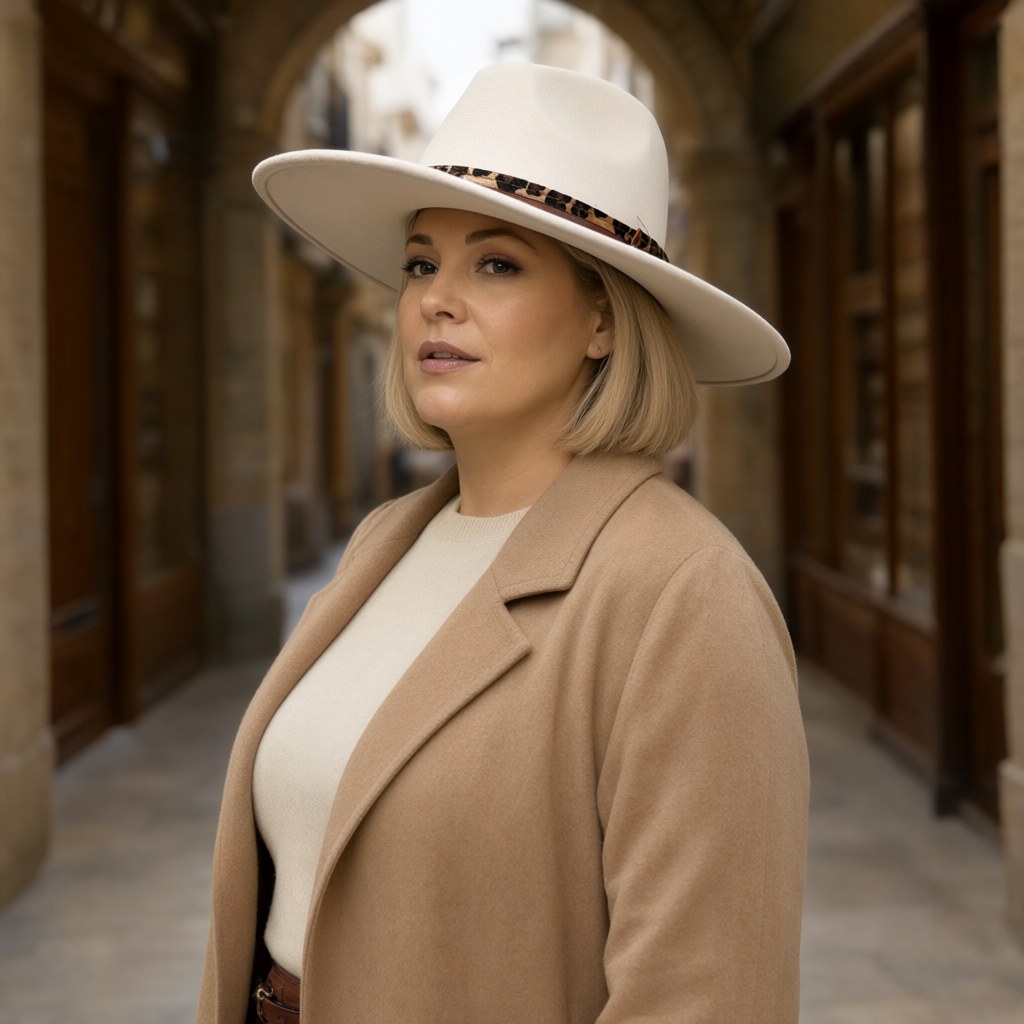 Sombrero escarabajo con una modelo para mujer Angara Moda