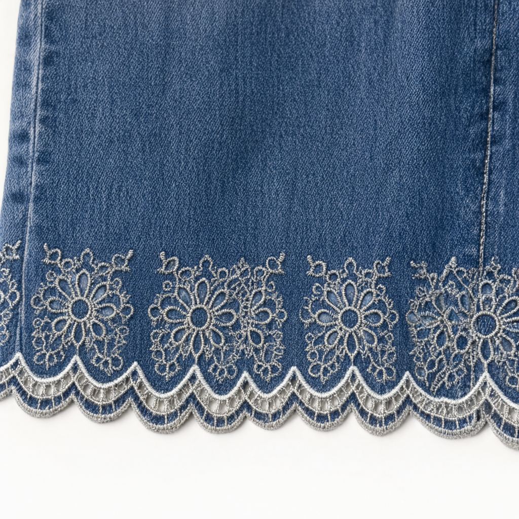 Detalle del tejido de Pantalón vaquero almendra para mujer Angara Moda