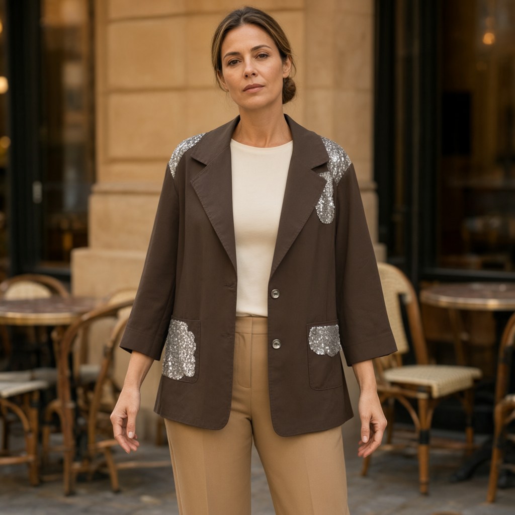 Blazer avellana con una modelo para mujer Angara Moda