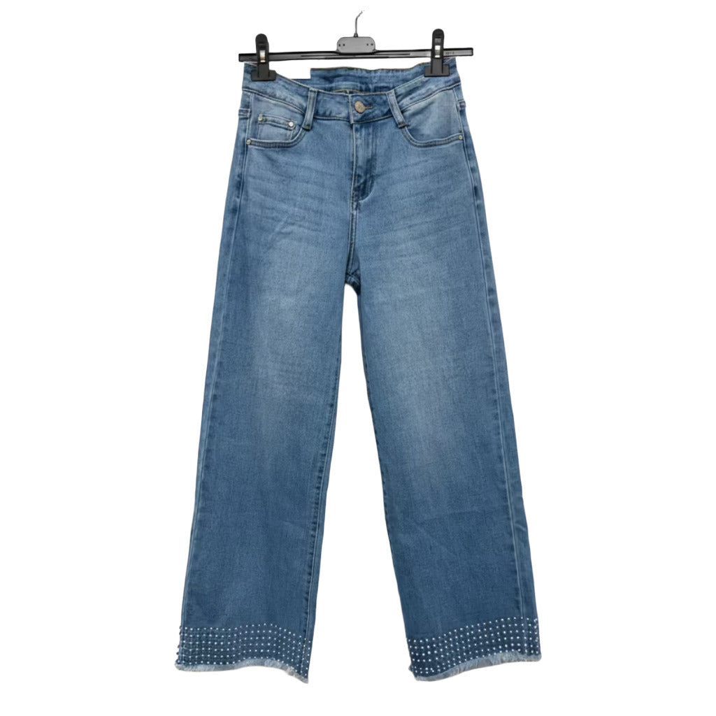 Pantalón vaquero cereza sobre fondo blanco para mujer Angara Moda
