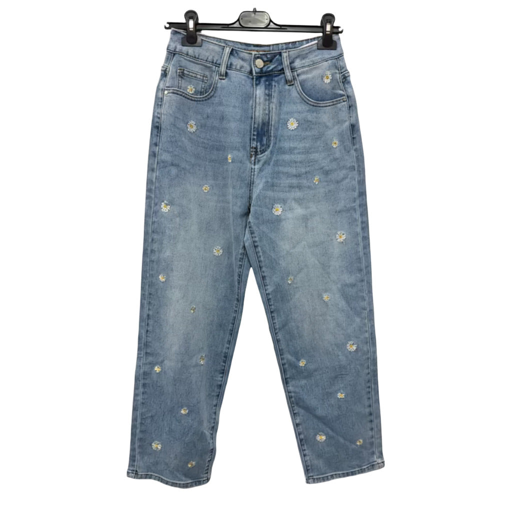 Pantalon vaquero frambuesa sobre fondo blanco para mujer Angara Moda