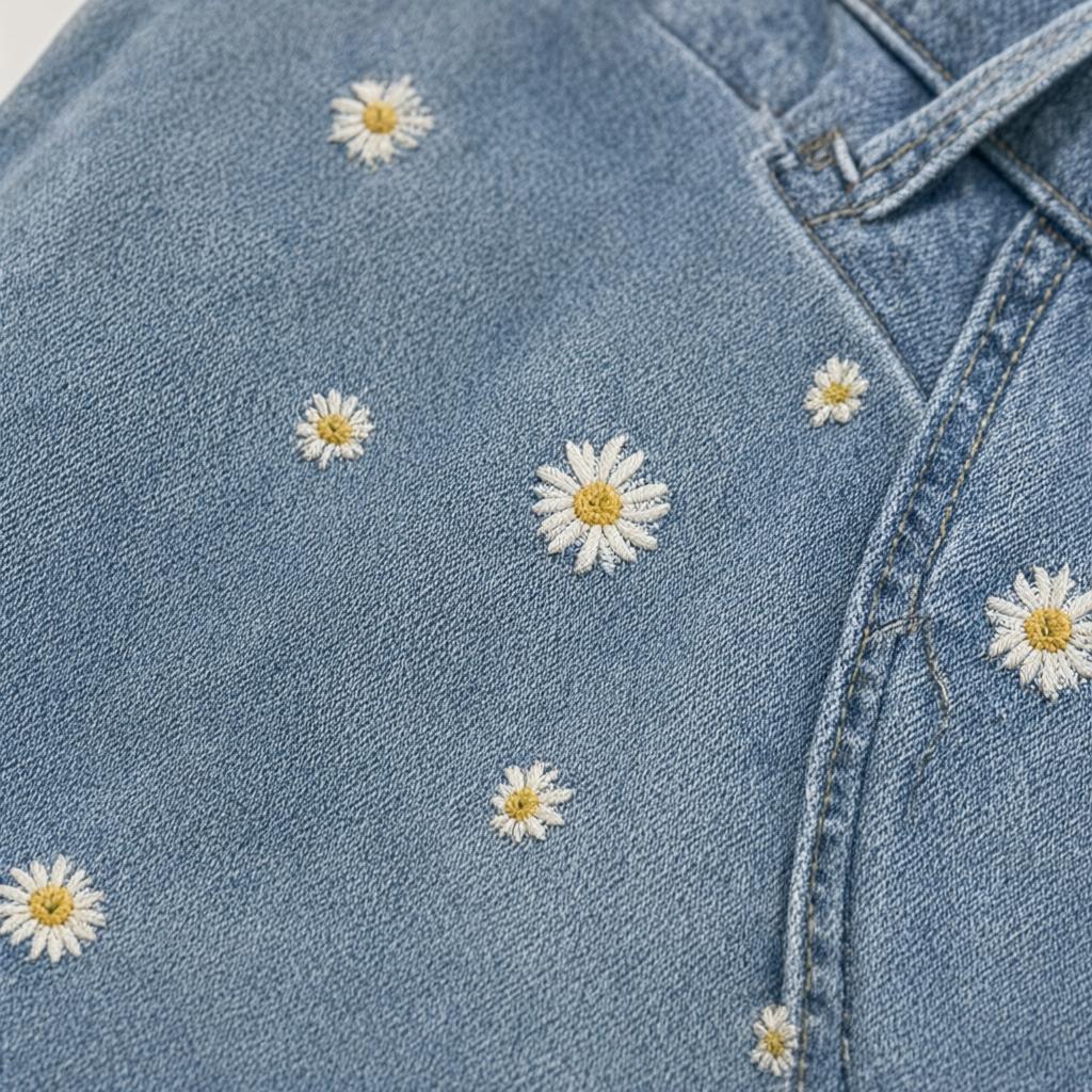 Detalle del tejido de Pantalon vaquero frambuesa para mujer Angara Moda