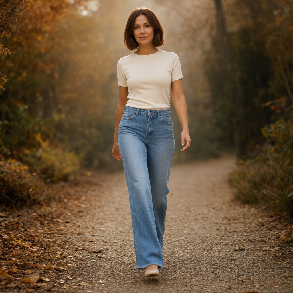Pantalón Vaquero Ira con una modelo para mujer Angara Moda