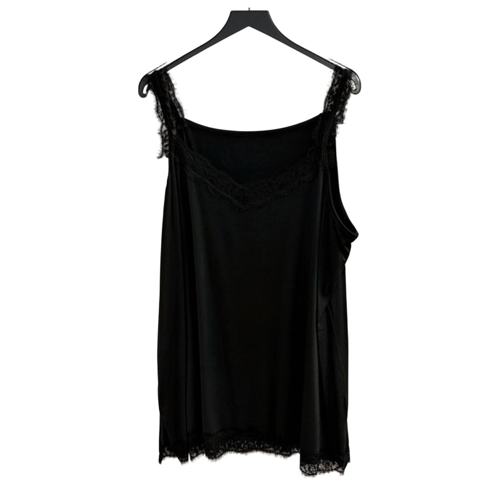 Camiseta Lencera Isquia con Encaje - Tejido Fluido y Tirantes en color Negro sobre fondo blanco para mujer Angara Moda