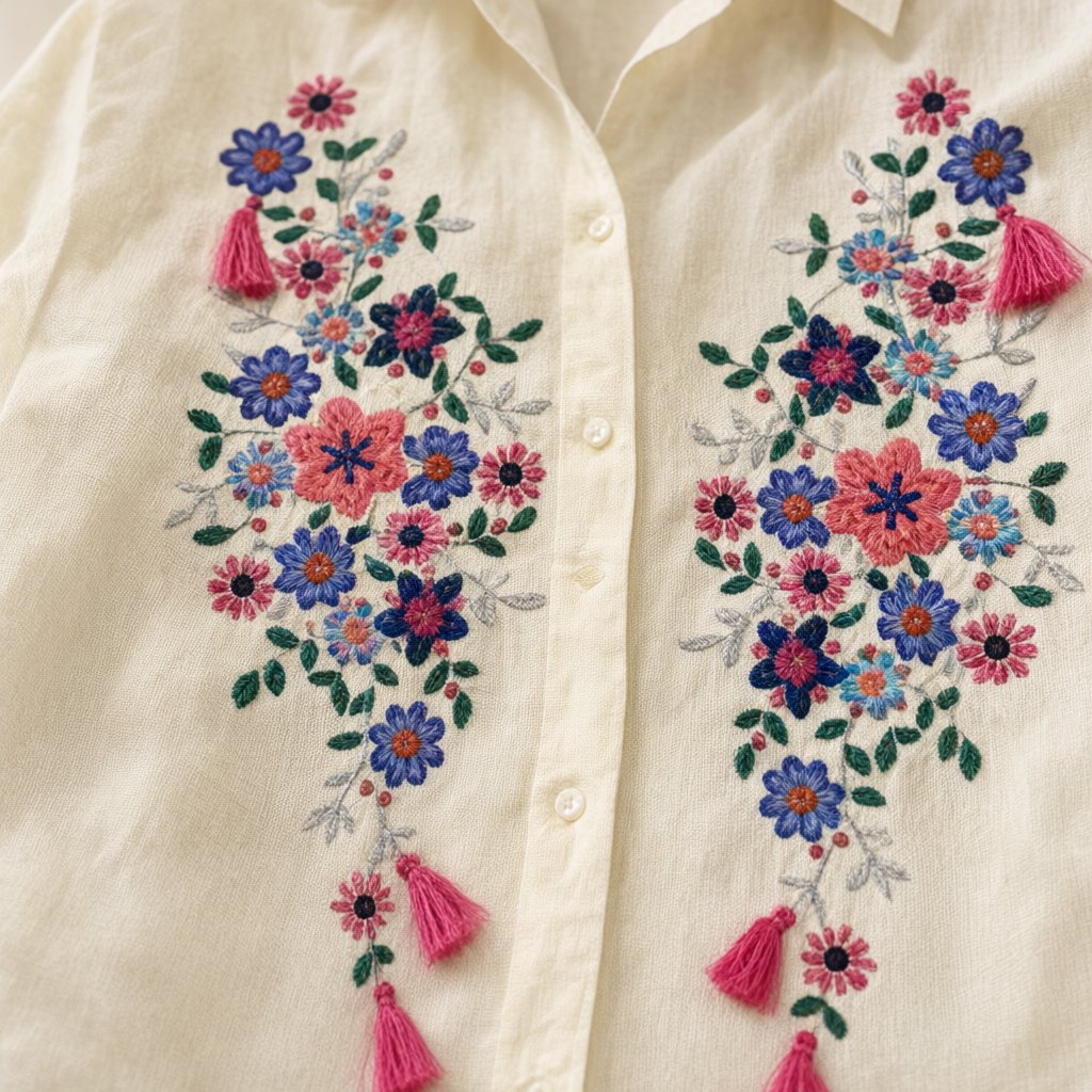 Detalle del tejido de Camisa costus para mujer Angara Moda