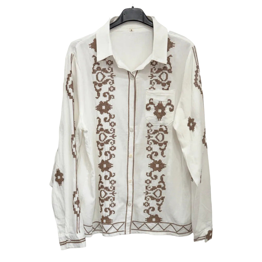 Camisa guzmania sobre fondo blanco para mujer Angara Moda
