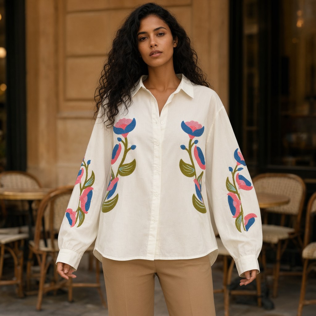 Camisa vriesea con una modelo para mujer Angara Moda