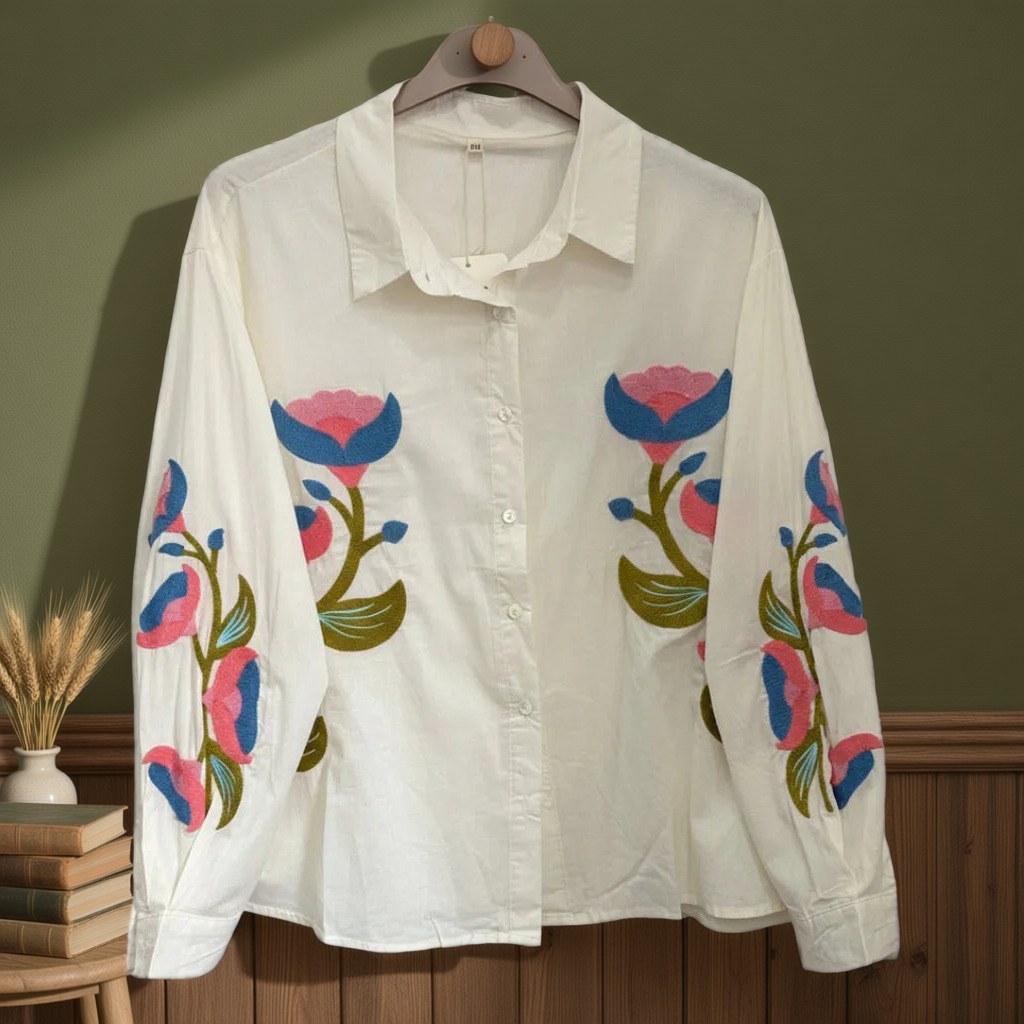 Camisa vriesea colgada en un ambiente para mujer Angara Moda