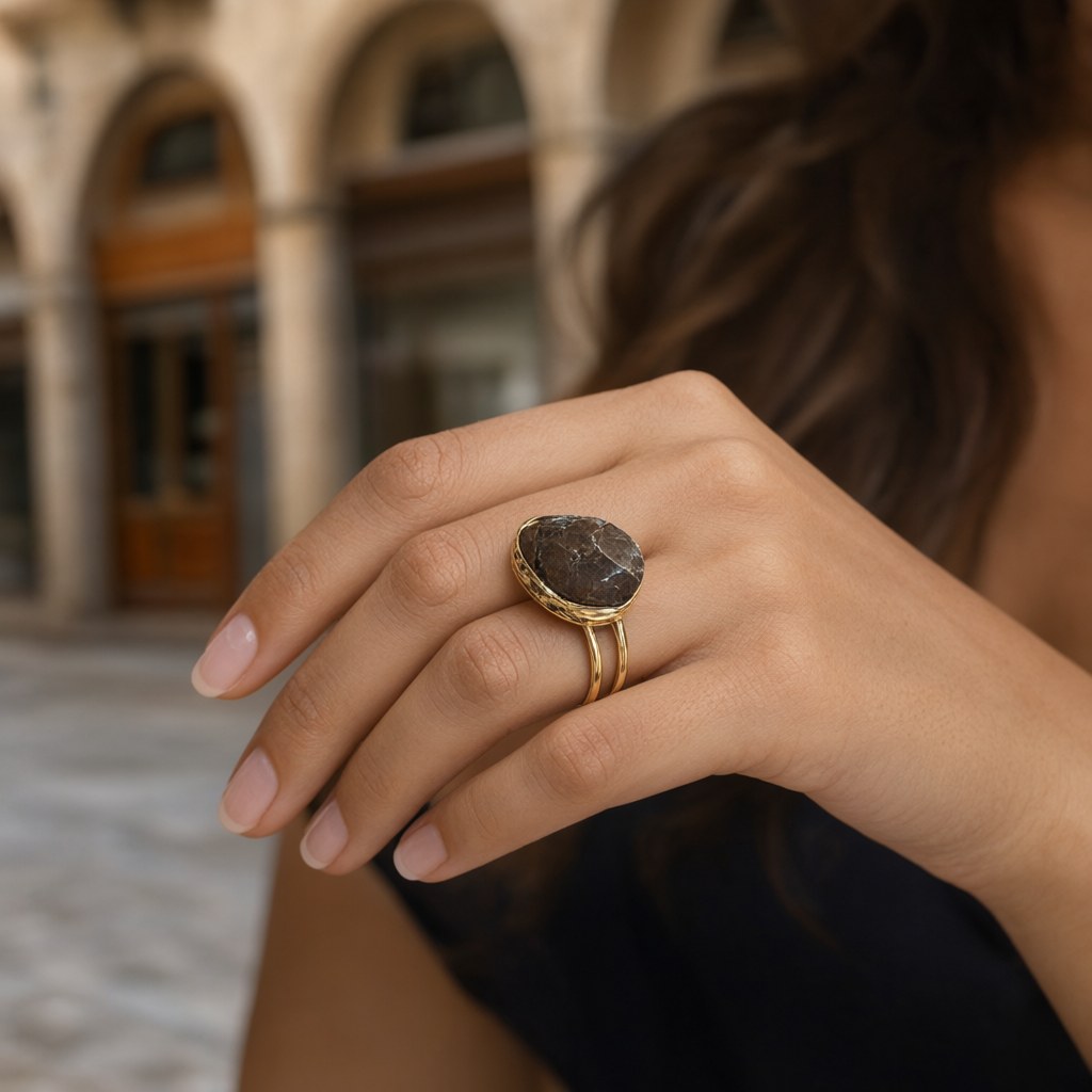 Anillo nautilo puestos en una modelo para mujer Angara Moda