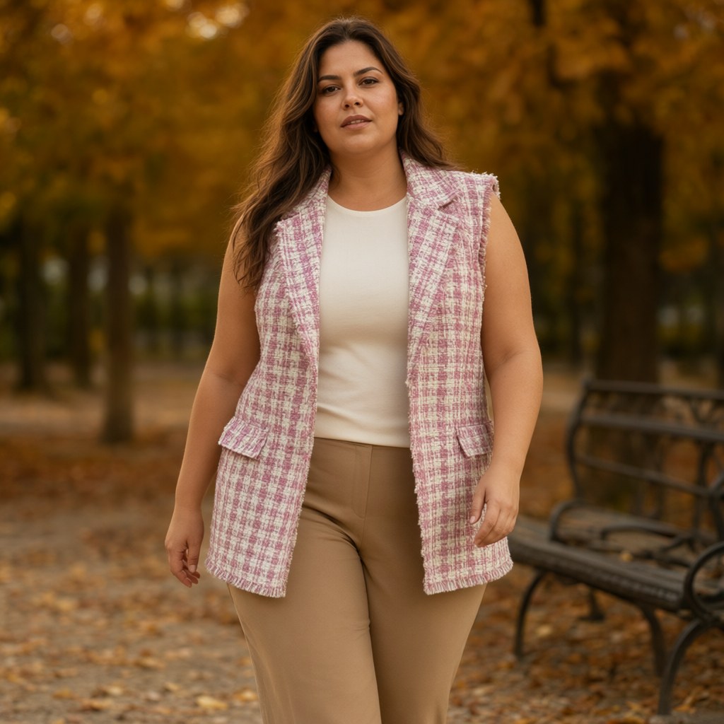 Chaleco cacatua con una modelo para mujer Angara Moda