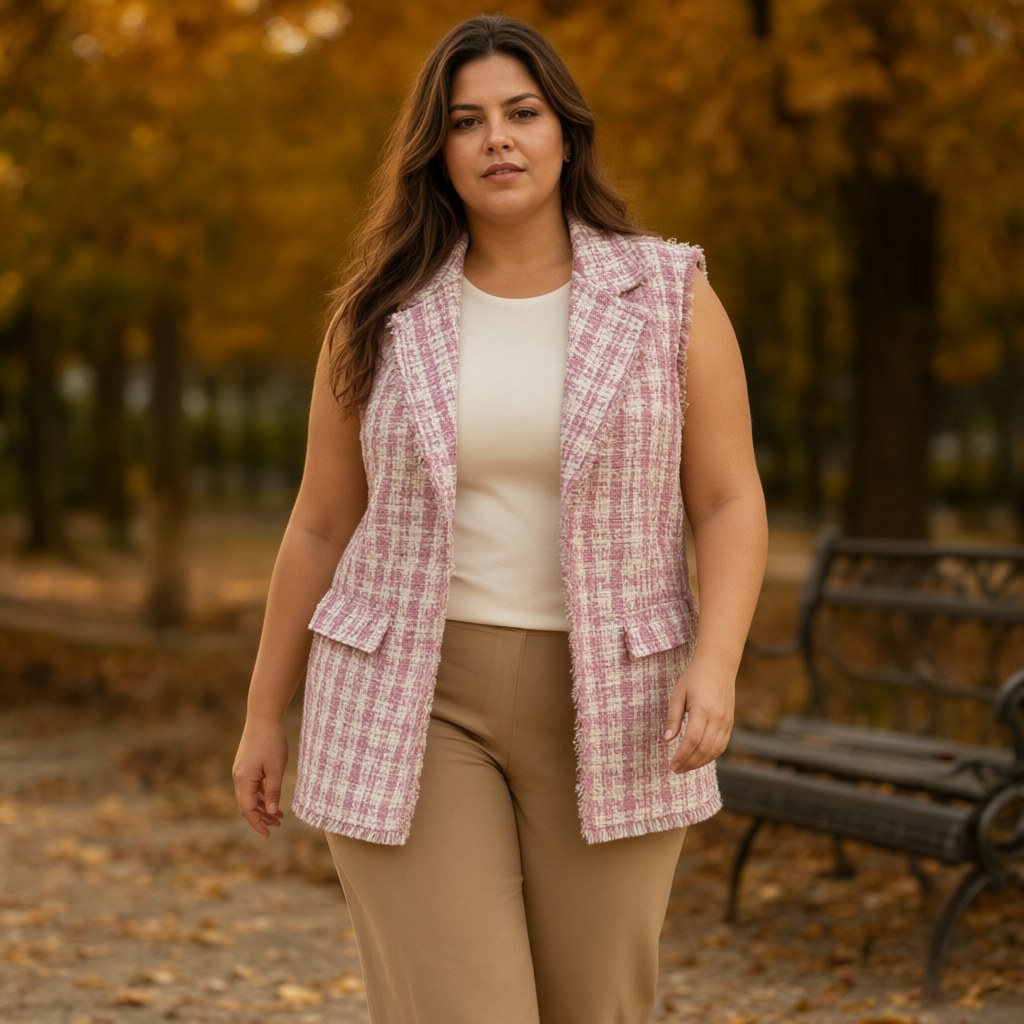 Chaleco cacatua con una modelo para mujer Angara Moda