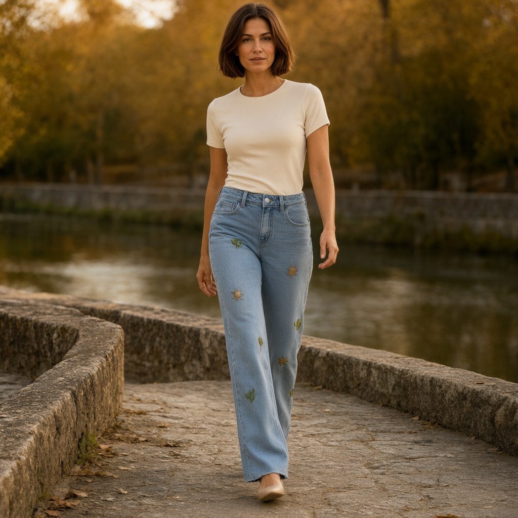 Pantalón vaquero aurelia con una modelo para mujer Angara Moda