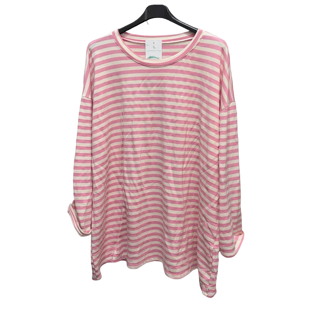 Camiseta Cosmopolitan Rayas Oversize Manga Larga Multicolor sobre fondo blanco para mujer Angara Moda