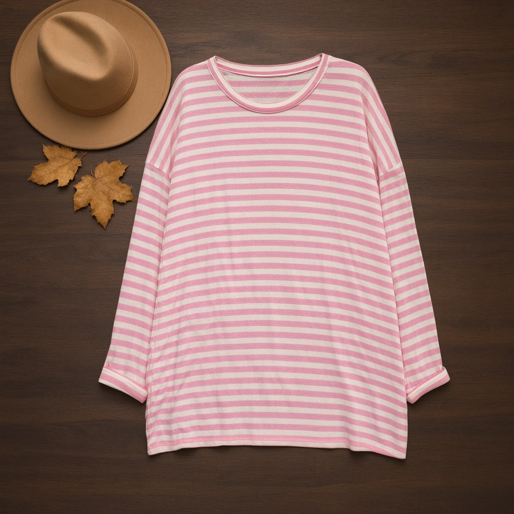 Camiseta Cosmopolitan Rayas Oversize Manga Larga Multicolor desde arriba para mujer Angara Moda