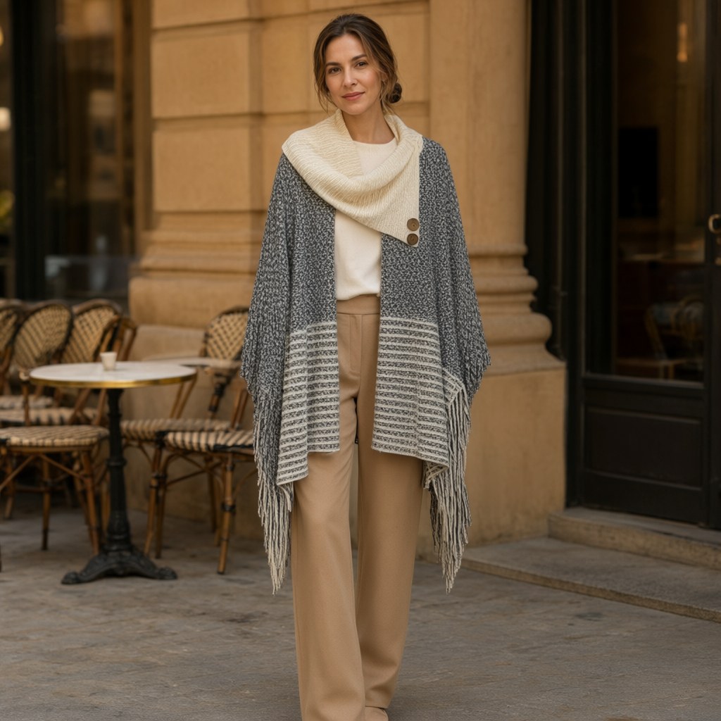 Poncho gardenia con una modelo para mujer Angara Moda