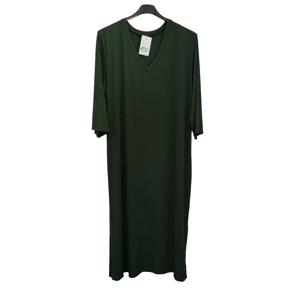 Vestido largo barbacoa en color Verde caza sobre fondo blanco para mujer Angara Moda
