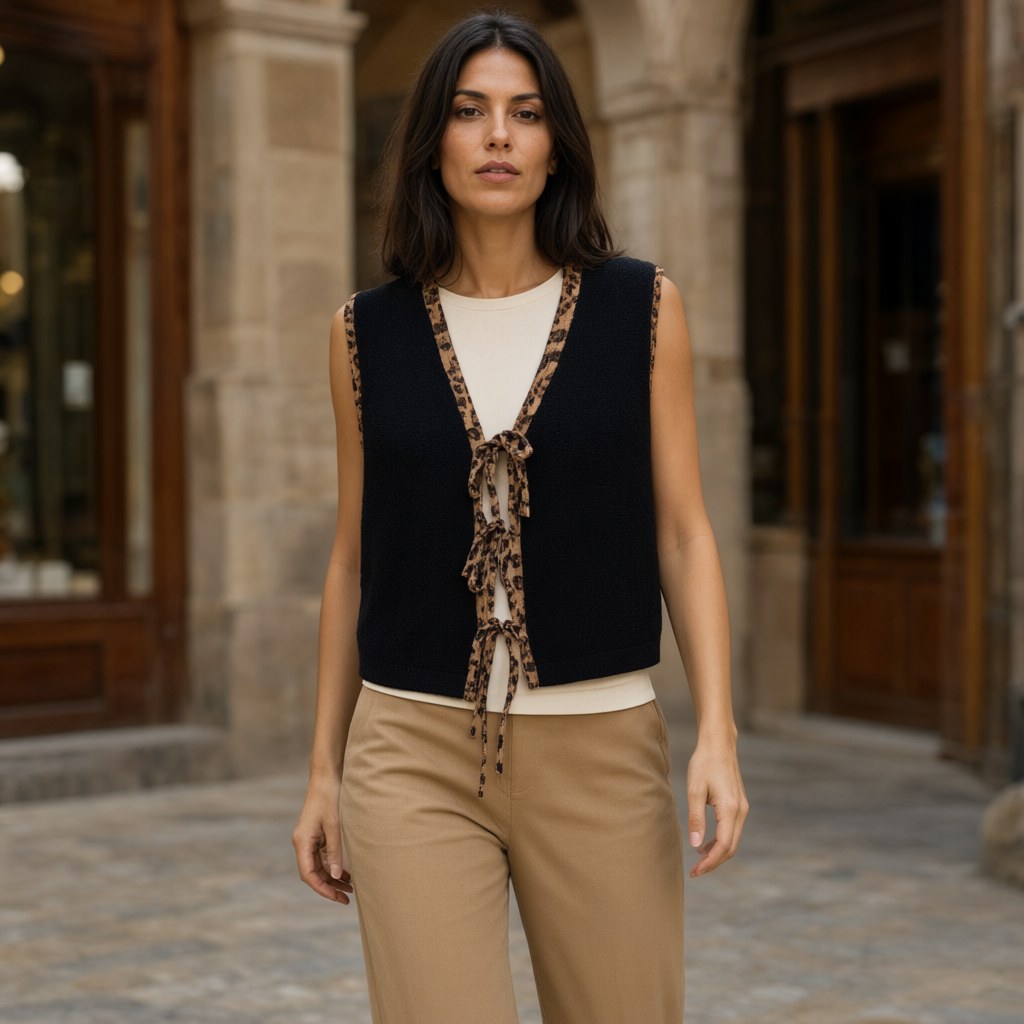 Chaleco leonardo con una modelo para mujer Angara Moda