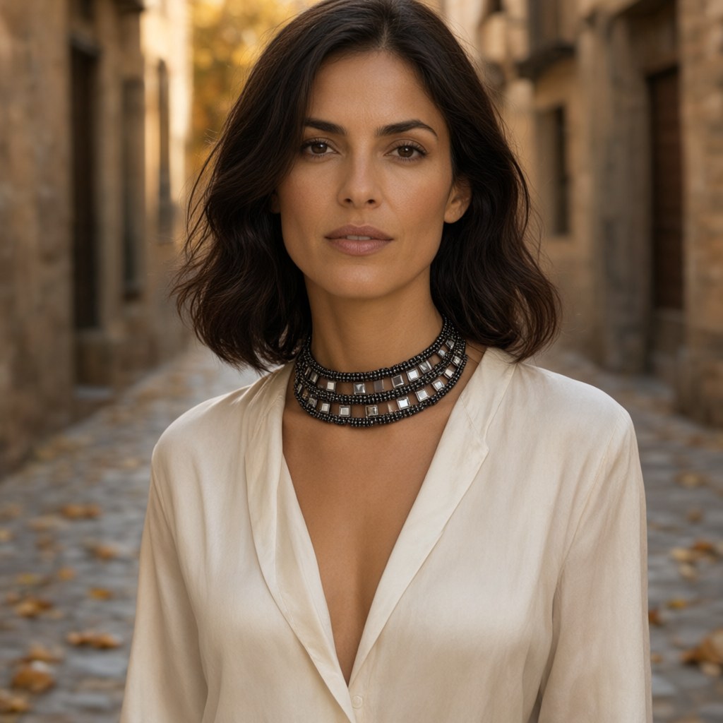 Collar Gargantilla pedralval puestos en una modelo para mujer Angara Moda