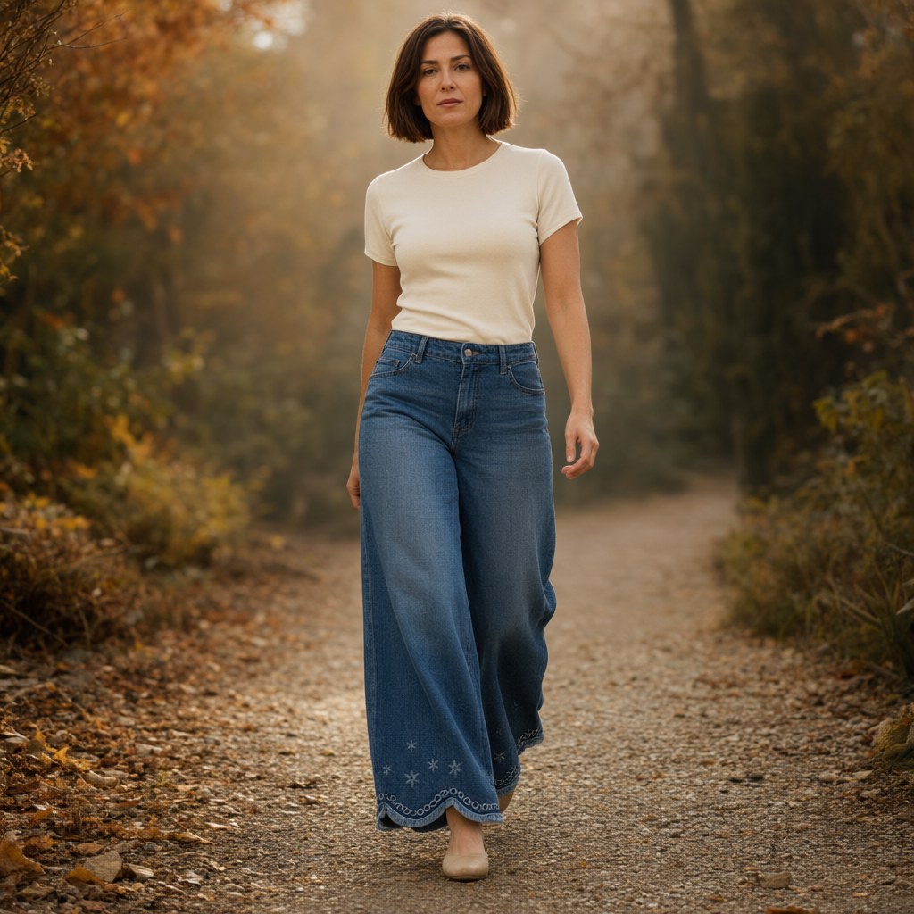 Pantalón Vaquero lisboa con una modelo para mujer Angara Moda