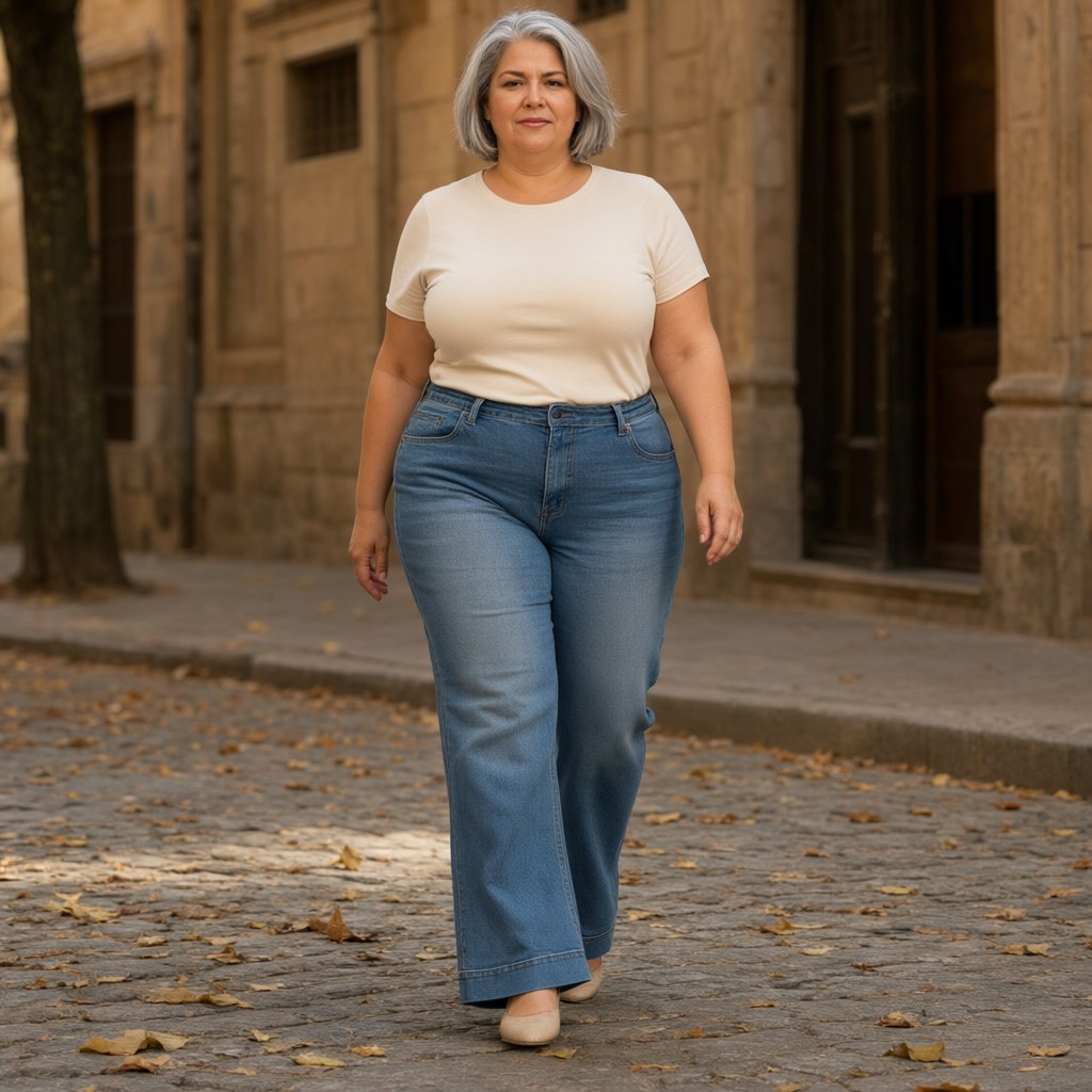 Pantalón Vaquero split con una modelo para mujer Angara Moda