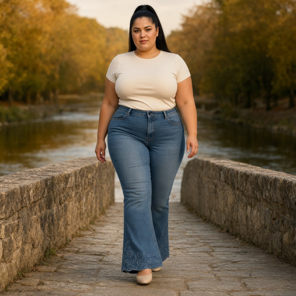 Pantalón Vaquero salvador con una modelo para mujer Angara Moda
