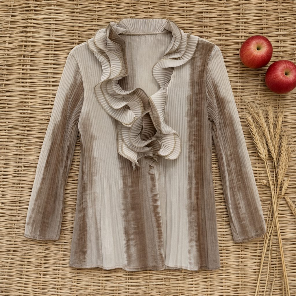 Blusa ceremonia con volantes plisados en cascada y tejido fluido desde arriba para mujer Angara Moda