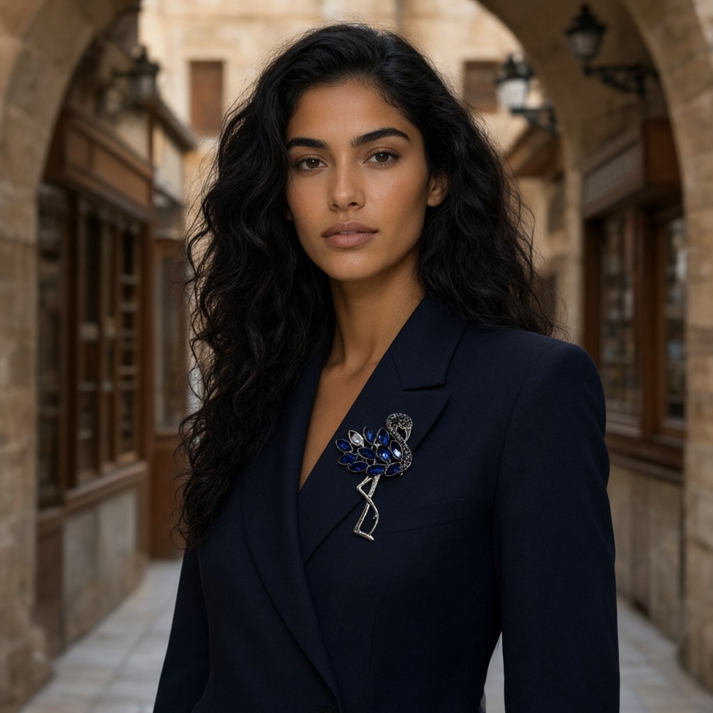 Broche garza puestos en una modelo para mujer Angara Moda