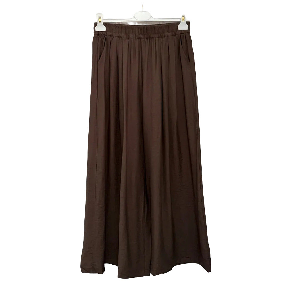 Pantalones palazzo capricornio en color Chocolate sobre fondo blanco para mujer Angara Moda