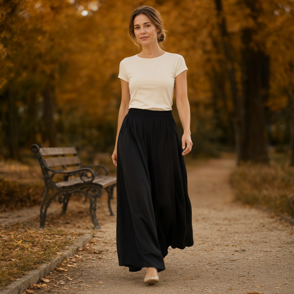 Pantalones palazzo capricornio con una modelo para mujer Angara Moda