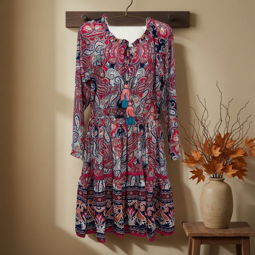 Vestido India corto carmen colgada en un ambiente para mujer Angara Moda