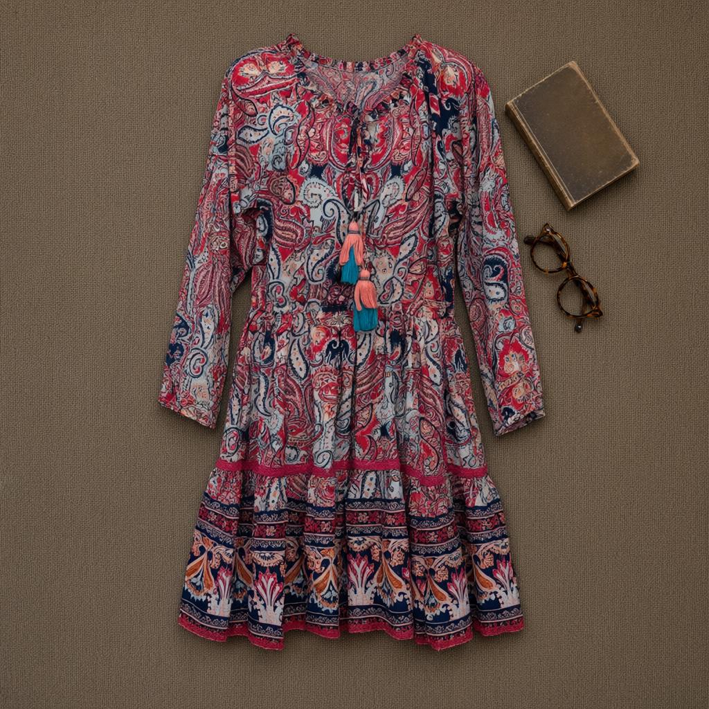 Vestido India corto carmen desde arriba para mujer Angara Moda