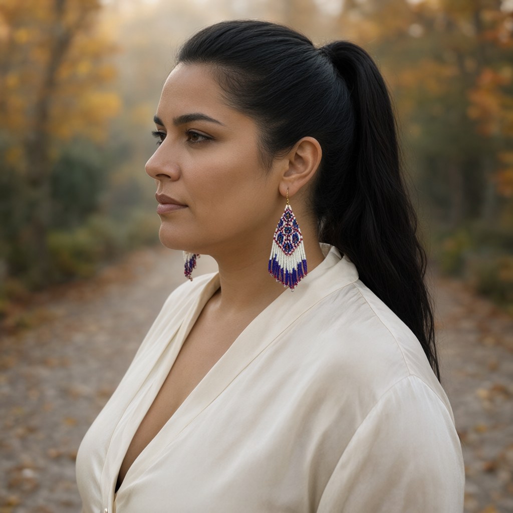 Pendientes penyuqui2 puestos en una modelo para mujer Angara Moda