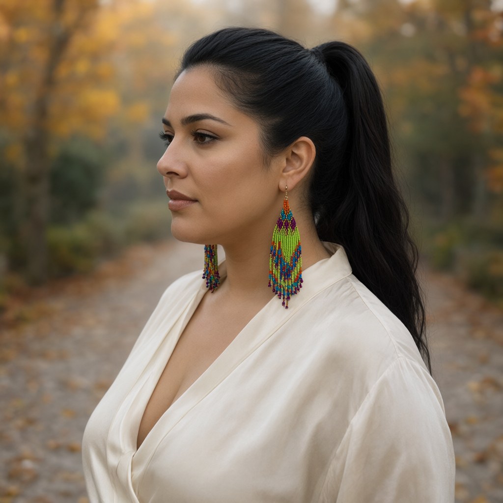 Pendientes penyuqui5 puestos en una modelo para mujer Angara Moda