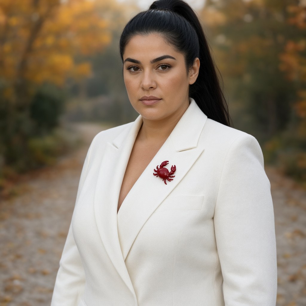 Broche Sebastián cangrejo lacado tridimensional joyería moda puestos en una modelo para mujer Angara Moda