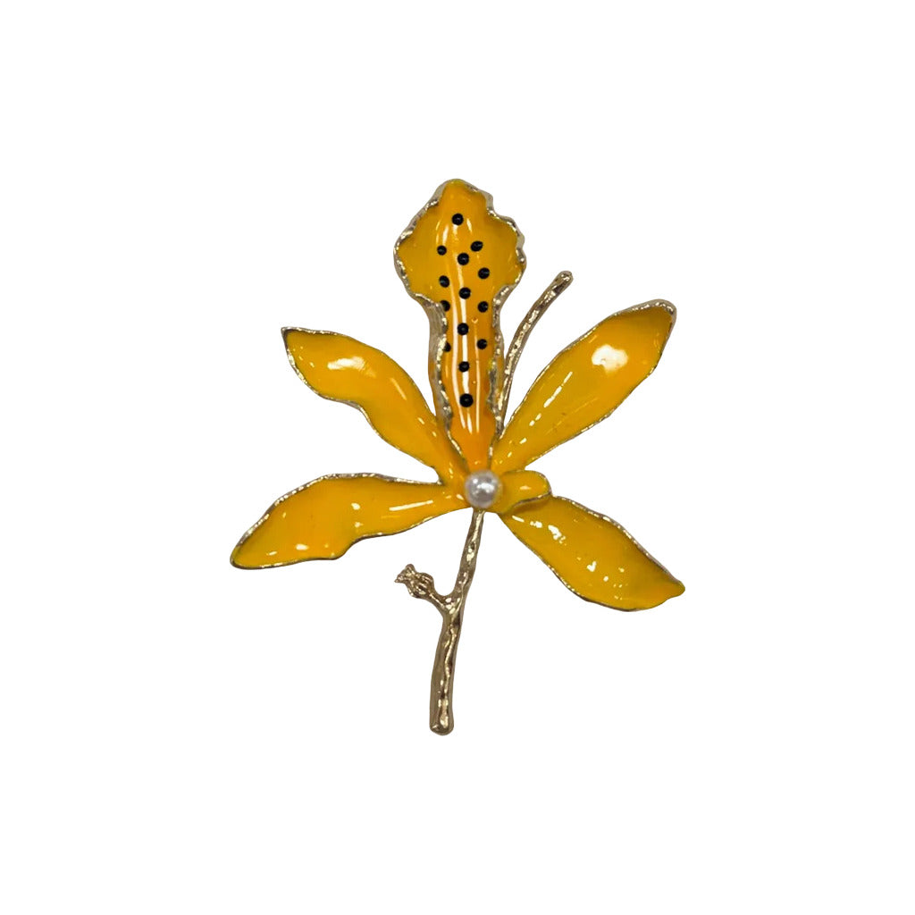 Broche orquidea en color Amarillo sobre fondo blanco para mujer Angara Moda