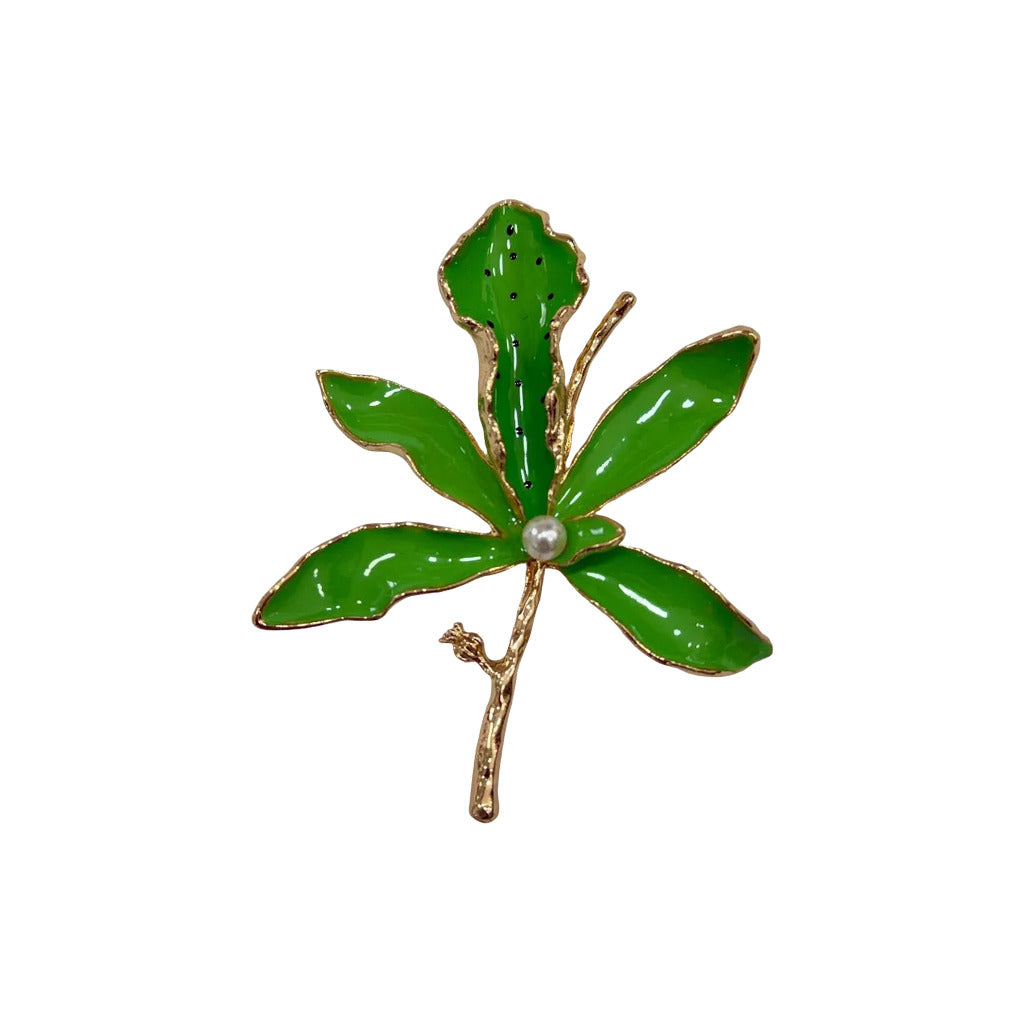 Broche orquidea en color Verde sobre fondo blanco para mujer Angara Moda
