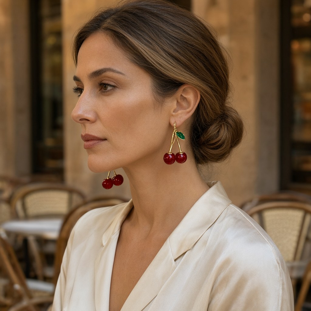 Pendientes gilda puestos en una modelo para mujer Angara Moda