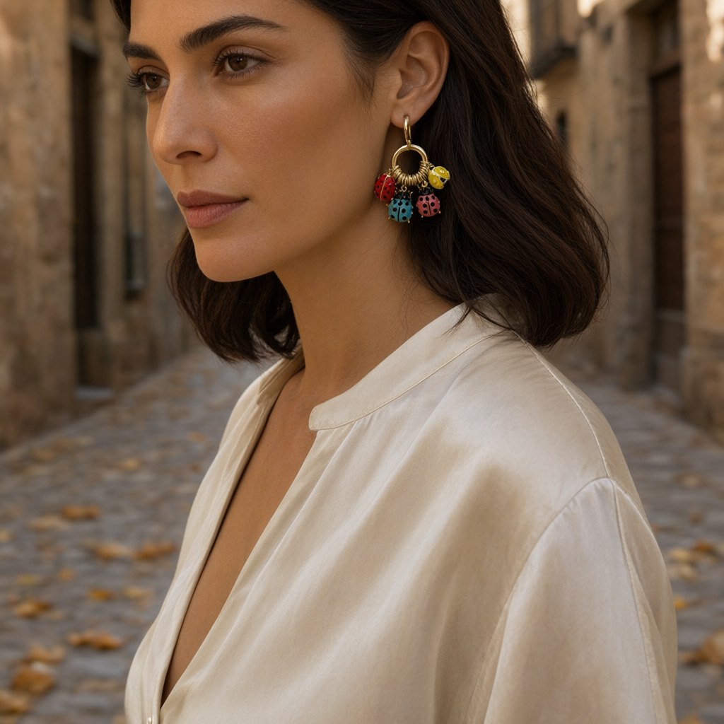 Pendientes ari puestos en una modelo para mujer Angara Moda