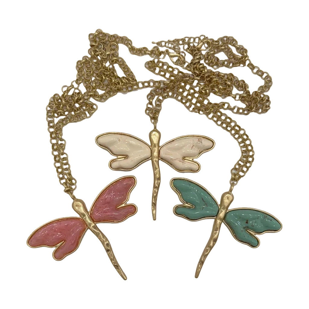 Collar Libelulon - Collar Libélula con Esmalte y Cadena Dorada sobre fondo blanco para mujer Angara Moda
