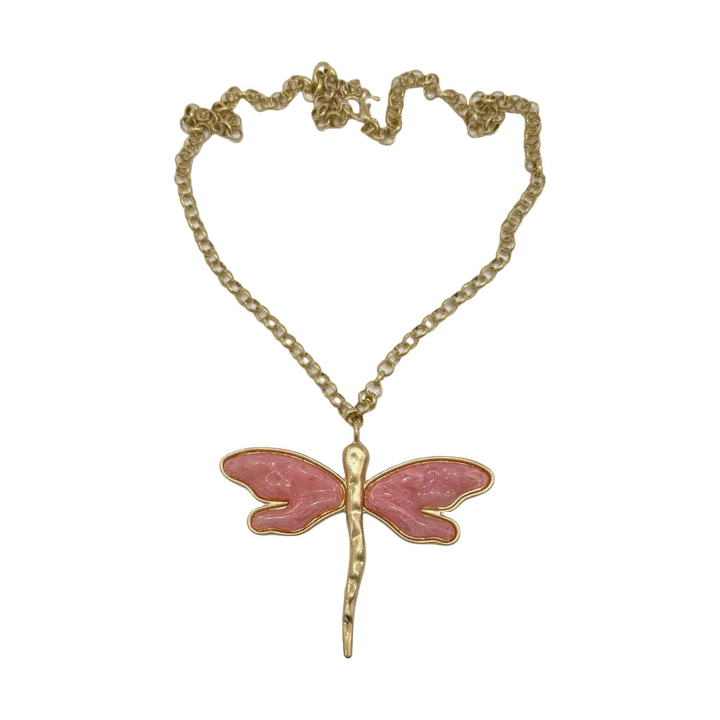 Collar Libelulon - Collar Libélula con Esmalte y Cadena Dorada en color Rosa sobre fondo blanco para mujer Angara Moda