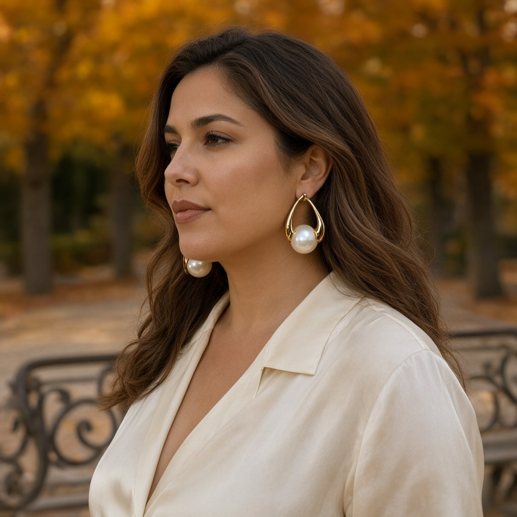 Pendientes gafitas puestos en una modelo para mujer Angara Moda