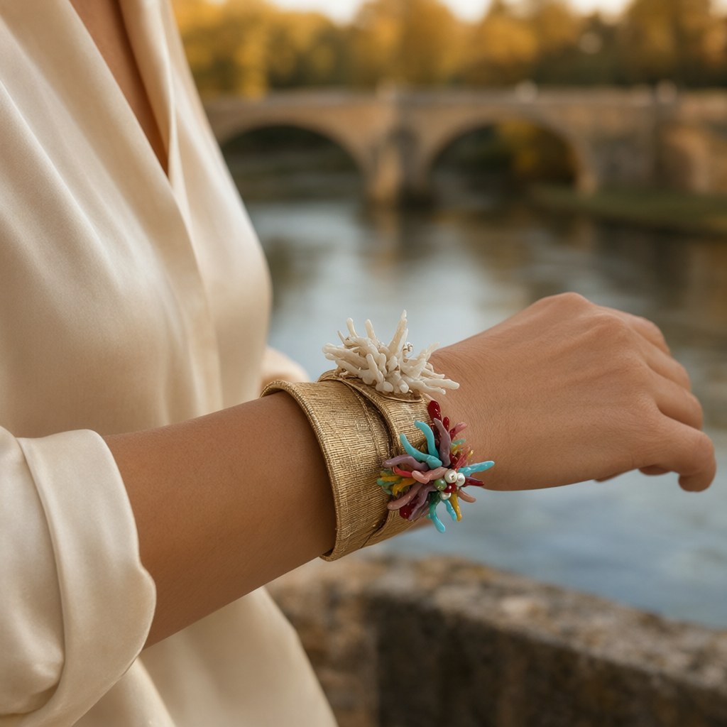 Pulsera coralillo puestos en una modelo para mujer Angara Moda
