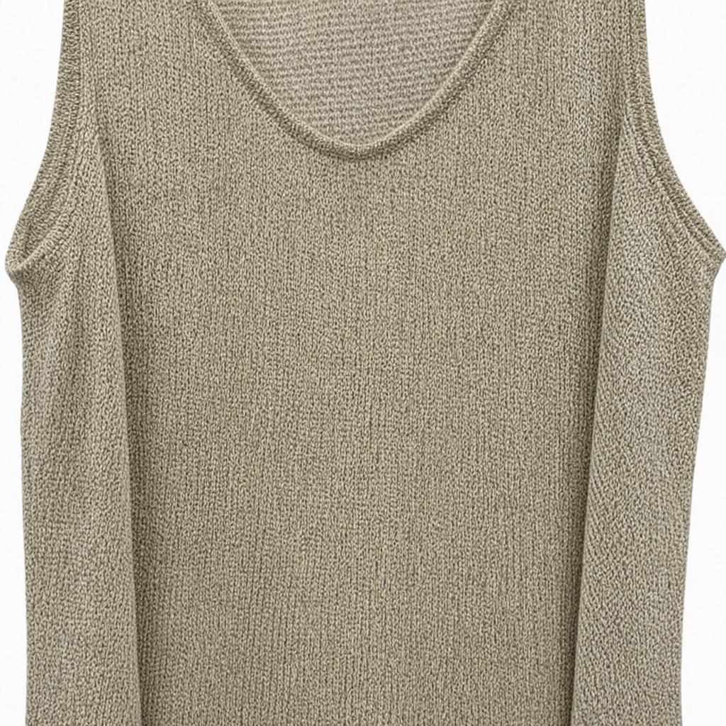 Detalle del tejido de Camiseta Hollywood sin mangas punto fino lurex brillante escote redondo para mujer Angara Moda