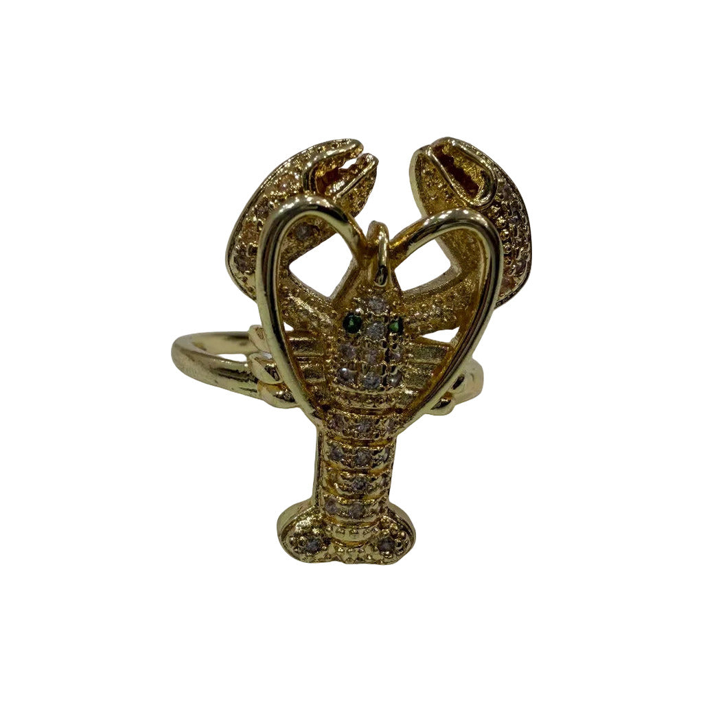 Anillo abierto langosta con microcirconitas y ojos verdes ajustable sobre fondo blanco para mujer Angara Moda