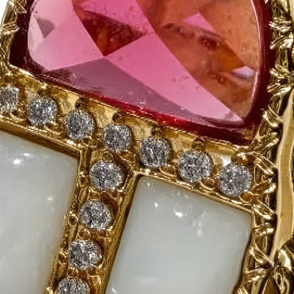 Detalle de Anillo Raquel escarabajo egipcio con cristal facetado, nácar y circonitas para mujer Angara Moda