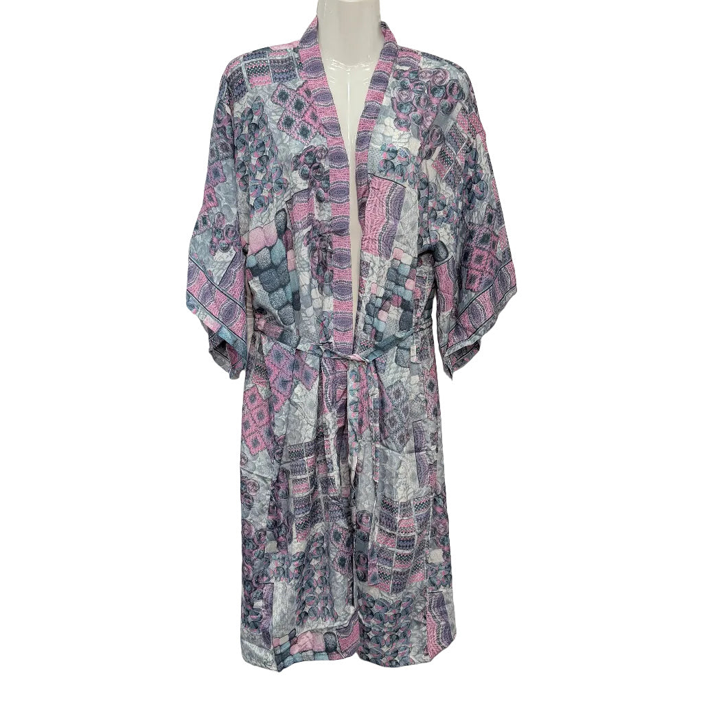 Kimono Largo Santorini en color Púrpura sobre fondo blanco para mujer Angara Moda