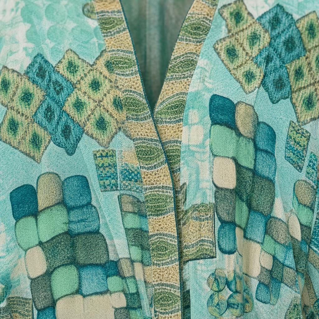 Detalle del tejido de Kimono Largo Santorini para mujer Angara Moda