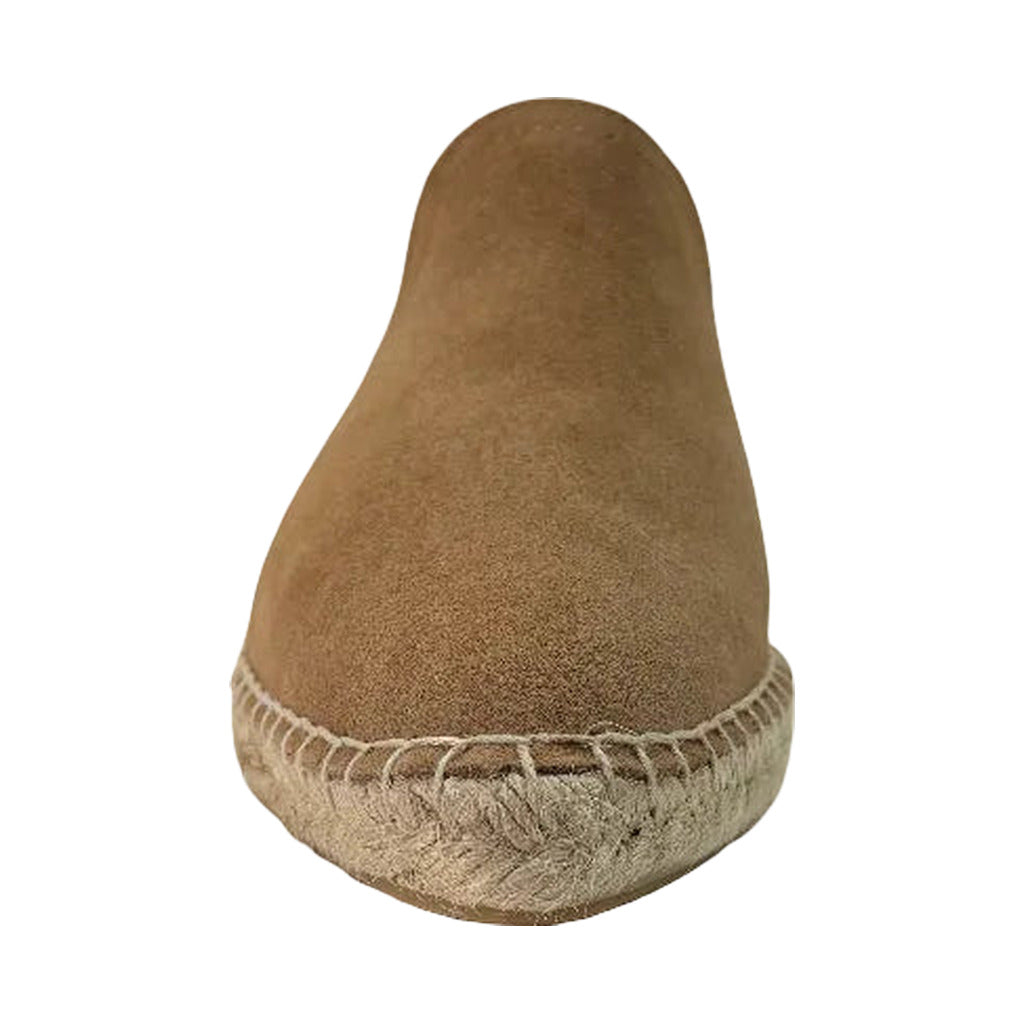 Zueco Serraje Angara | Mule de Ante con Cuña de Esparto sobre fondo blanco, vista trasera para mujer Angara Moda
