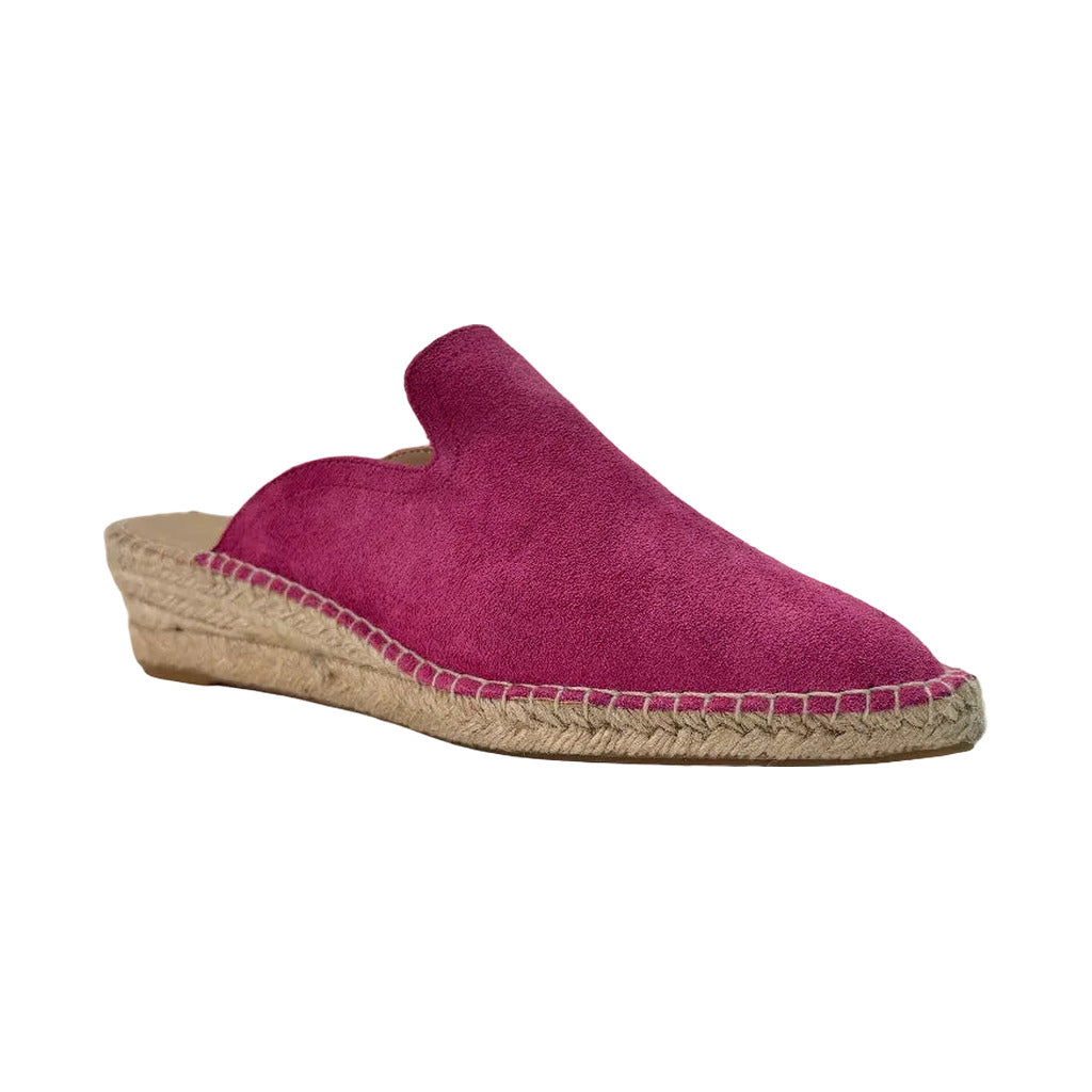 Zueco Serraje Angara | Mule de Ante con Cuña de Esparto en color Fucsia sobre fondo blanco para mujer Angara Moda